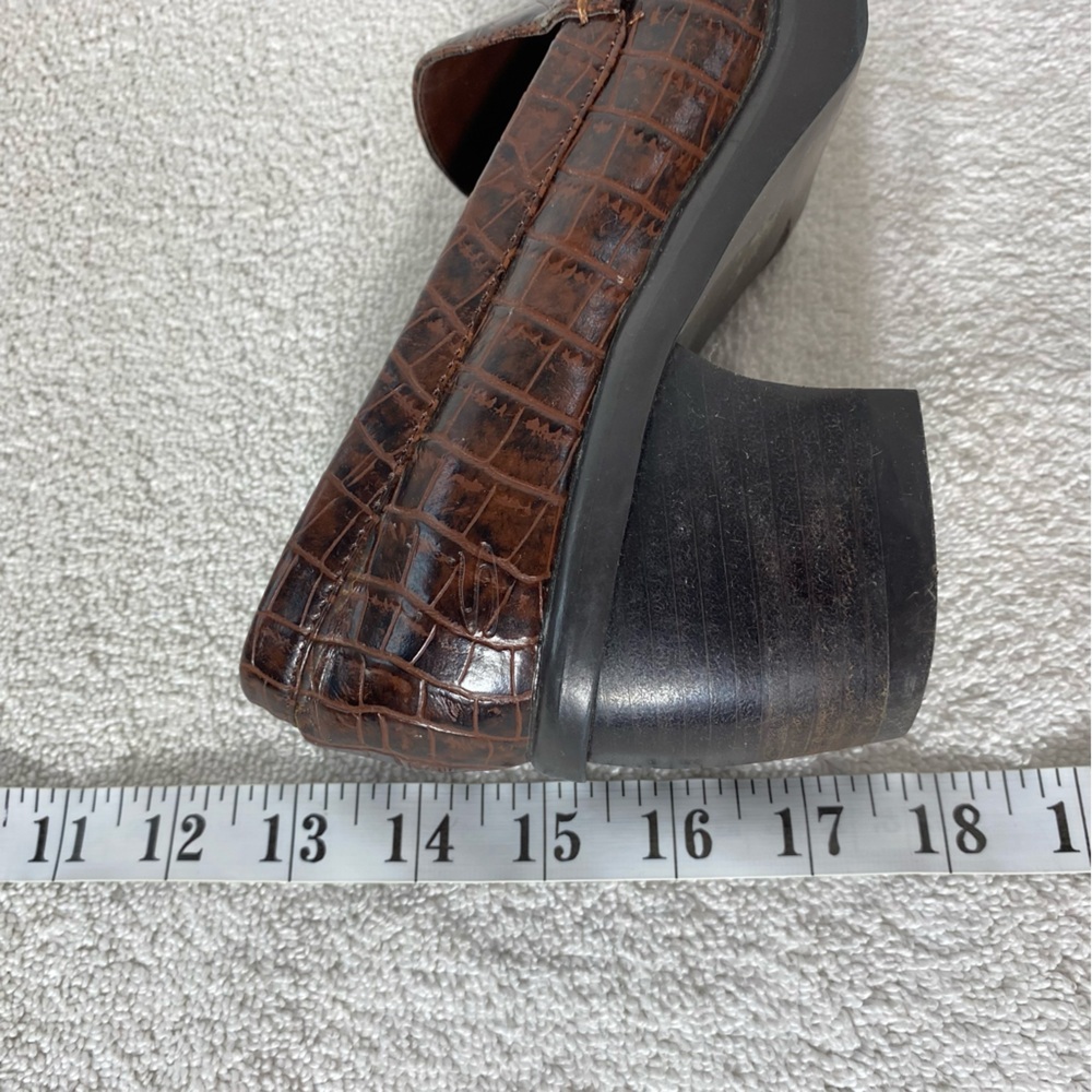 Vintage 90s Skechers Brown Croc Embossed Faux Leather Chunky Heeled Loafers 6.5 - Picture 14 of 14